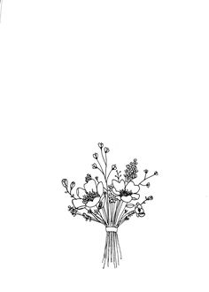 a black and white drawing of flowers in a vase