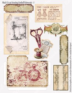 Mad About Sewing Embellishments 3 - 9198 - EZscrapbooks Scrapbook Layouts Sewing Beads Sewing, Vintage Valentine Crafts, Embroidery Crafts, Scrapbook Organization, Shabby Chic Cards, Diy Journal Books, Scrapbook Collection, Paper Craft Diy Projects, Free Digital Scrapbooking