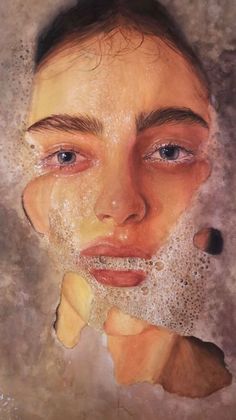 a painting of a woman with soap on her face