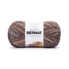 bernat symphone yarn ball in brown and beige colors on a white background