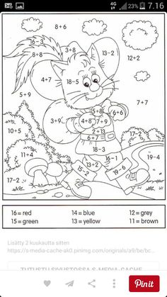 an image of a coloring book with numbers and pictures on it, including a cat