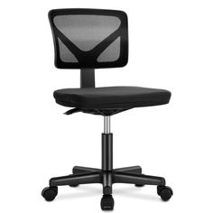 a black office chair with wheels on an isolated white background