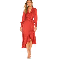 When In Pursuit Of Perfect Dinner-Date Attire, Look To This Zimmermann Midi Dress. It's Made From Lustrous Silk Satin With A Swathe Of Asymmetric Ruffles A Detail That's Further Accentuated By The Flattering Wrap-Front. 100% Silk. Belt Loops, Self-Tie Belt. Wrap Styling With Side Tie Closure. Zipper Cuffs With Pleated Detail. Buttery Charmeuse Fabric + Cascading Ruffle Trim. Color: Crimson. 100% Authentic. Free Authentication And Free Shipping! Zimmermann 1 Us 4-6 Size S Zimmermann 2 Us 6-8 Size Red Silk Dress For Formal Occasions, Red Fitted Silk Dress, Elegant Red Fitted Silk Dress, Elegant Fitted Red Silk Dress, Fitted Red Silk Dress, Red Satin Dress For Fall, Elegant Red Silk Midi Dress, Chic Fitted Red Silk Dress, Fitted Red Midi Dress For Wedding Guest