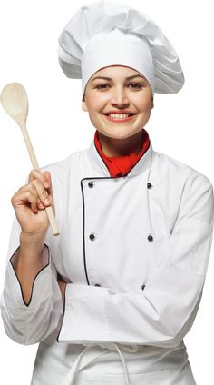 a woman wearing a chef's hat and holding a wooden spoon