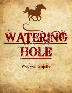 an old paper with the words watering hole on it and a horse in red ink