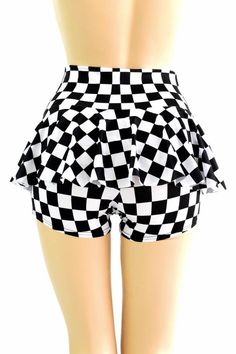 Black & White Checkered Winners Flag High Waist Ruffle Rump | Etsy Checkered Clothes, Festival Fits, Cute Sporty Outfits, Black White Checkered, Sweet Clothes, Swimsuits Outfits, Kawaii Dress, Anime Princess, Olive Branch