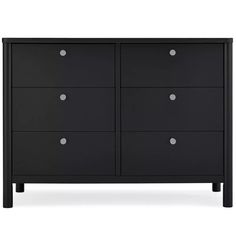 a black dresser with four drawers and two doors