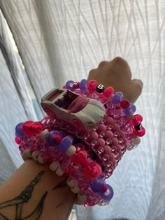 Huge CUSTOM 3D Rotating Kandi Cuff Bracelets with Character Figurines - Barbie Hot Wheel. Kandi. Glows under a Black light. Pink, white, black, and purple. Coolers can be customize (up to 5 free) Rave Beads, Kandi Cuff Ideas, Rotating Kandi Cuff, Pink Kandi, Kandi Bracelets Rave, Kandi Jewelry, Kandi Rave, Perler Pattern, Kandi Inspo