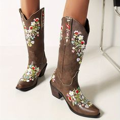 Faster shipping. Better service Boot Pulls, Boots Vintage, Shoes Boots Ankle, V Cut, V Cuts, Heel Type, Embroidery Flowers, Western Boots