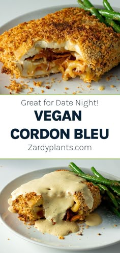 two plates with food on them and the words vegan cordon bleu