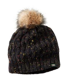 This cozy hat with fun stripes is topped with a stylish faux fur pom and dressed up with knit cables. Inside, the supersoft plush lining adds nonstop warmth and comfort. Pom is 100% polyester. Lined in a plush blend of 95% polyester and 5% lycra Knit in soft acrylic yarn. Handwash, dry flat. Imported. | Kids' Cozy Cable Pom Hat, Stripe, Synthetic Knit Cables, Cable Hat, Cozy Hat, Pom Pom Hat, Fur Pom Pom, Ll Bean, L L Bean, Acrylic Yarn, Kids Accessories