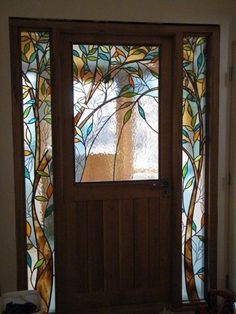 40 Main Door Glass Painting Designs – Hobby Lesson Madrone Tree, Oak Porch, Tree Door, Stained Glass Door, Glass Painting Designs, Stained Glass Window Panel, House And Garden, Stained Glass Diy