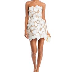 Bronx And Banco Jasmine Maraya White Mini Dress. Size Medium. Worn For A Few Hours. Perfect Condition. Bronx And Banco Dresses, Bronx And Banco, Floral Cocktails, White Cocktail Dress, Floral Cocktail Dress, Corset Mini Dress, Bubble Skirt, Dress Home, Strapless Mini Dress