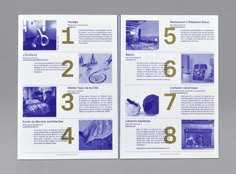 an open brochure with images of furniture and numbers on the front page, in french