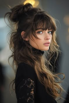 Layered long locks with bangs frame the face beautifully! Here are 49 ideas featuring the most  flattering long hairstyles with layers and fringe for 2024. 👆 Click for more ideas！ Shag Hair In Ponytail, Shag Ponytail, Summer Ponytail Hairstyles, Flattering Bangs, Summer Ponytail, Bangs Haircut, Bangs Ponytail, Layered Hair With Bangs, French Braid Hairstyles