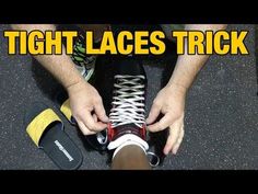 a person tying their shoes with the words tight laces trick