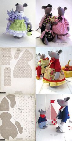 four different pictures of stuffed animals made out of paper