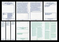 four pages of paper with blue and green lines