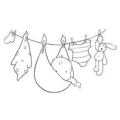 a teddy bear hanging from a clothes line with two other stuffed animals on it's clothesline