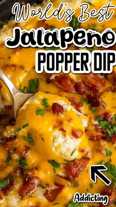 the world's best jalapeno popper dip recipe is shown here