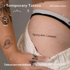 a woman's stomach with tattoos on it and the words temporary tattoo written in cursive font