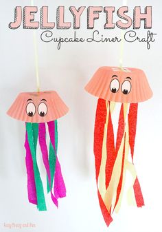 jellyfish cupcake liner craft for kids to make with paper plates and straws