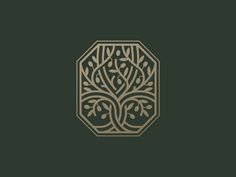 the logo for an art nouveau fashion brand, with intricate designs in gold and green