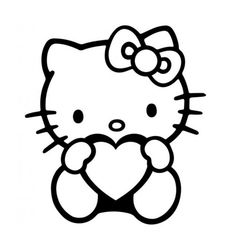 hello kitty holding a heart coloring page