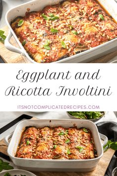 an eggplant and ricotta involtini casserole on a cutting board