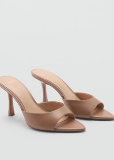 Heel non-structured sandals - Women | MANGO USA Nude Heels Outfit, Wide Calf Cowgirl Boots, Bridesmaids Heels, Mary Jane Shoes Black, White Block Heels, Beige Heels, Heels Outfits, Leather Heels Sandals, Open Toed Heels