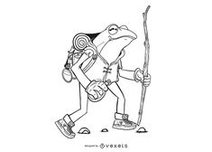 a cartoon character holding a ski pole and wearing hiking gear, with the caption's name on it