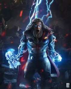 an image of a man with lightning in his hand and the words,'avengers endgame