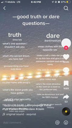 an iphone screen with the words truth or dare on it, and two different images