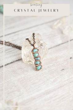 Your raw turquoise necklace collection is not complete without a turquoise drop necklace. Handmade with healing crystals and natural stones, this turquoise and copper necklace awakens the wild woman. The raw turquoise pendant is made with electroformed copper, making each piece unique and one of a kind, just like you. Embrace your intuitive nature and click through to see more raw turquoise stone jewelry! Necklace Blue Stone, Blue Stone Necklace, Gemstone Pendant Necklace, Necklace Turquoise