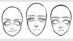 three different stages of drawing the face