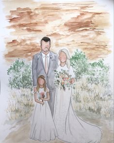 a drawing of a bride and groom with their daughter