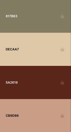 the color scheme for different shades of brown, beige and green with numbers on them