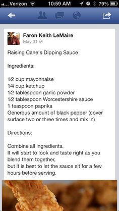 an iphone screen showing the recipe for fried chicken