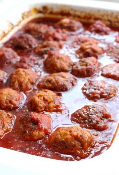 meatballs and sauce in a casserole dish ready to be eaten for dinner