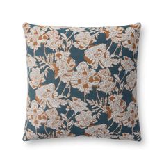 Chris Loves Julia x Loloi Matilda Collection Blue / Orange Pillow PCJ0031 Blue / Orange / 18'' x 18'' Cover w/Down Insert Magnolia Home Rugs, Chris Loves Julia X Loloi, Luxury Pillows Decorative, Orange Pillow, Chris Loves Julia, Dusky Blue, Brown Hand, Woven Pillows, Orange Pillows