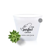 the perfect catch cup is next to a small succulent on a white background