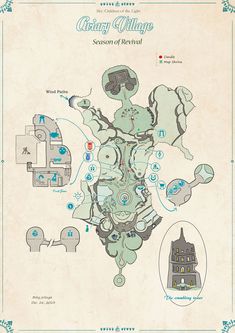 an illustrated map shows the location of several different buildings and locations in which they are located