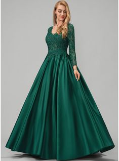 Sequin Ball Gown, Satin Ball Gown, Lace Beading, Princess Prom Dresses, Ball Gowns Princess, Prom Dresses With Pockets, V Neck Prom Dresses, Lace Ball Gowns, Floor Length Prom Dresses