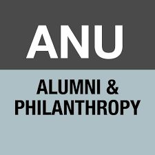 anu and alumin & phlanthropy logo on a gray background