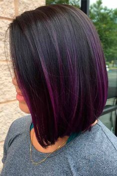 Purple Balayage, Dark Purple Hair, Colour Hair, Black Hair With Highlights, Hair Color Purple, Trendy Hair, Hair Color Dark, Hair Color For Black Hair, Beauty Hair