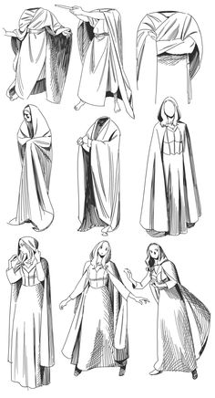 some medieval clothing sketches from the early century, including cloaks and capes with long sleeves