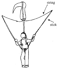 the diagram shows how to tie a kite in two different ways, including string and stick