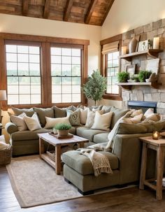 a living room filled with furniture and a fire place