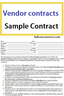 a sample vendor contract form with the words vendor contacts in blue and yellow on it