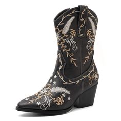 PRICES MAY VARY. Western Classic Style：Cowgirl boots with classic western embroidery on shaft and foot.Slip into some classic fashion.You can go with jeans or skirts as you please! Comfortable Design：6cm (2.36 inches）heel height,The moderate heel height can enhance the temperament of your whole person, and will make your matching clothes, skirts and pants have a higher temperament. Perfect for all Seasons：These Western boots are the ideal boot that goes with all seasons, Keeps you nice and warm Western Gold Boots For Rodeo, Gold Western Boots For Winter, Summer Western Closed Toe Boots, Western Embroidered Boots For Rodeo, Western Embroidered Mid-calf Boots For Fall, Western Embroidered Boots For Summer, Embroidered Western Boots For Summer, Summer Boots With Round Toe For Country Events, Fall Rodeo Embroidered Boots